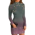 thumbnail image 2 of Women's High-Neck Casual Long Sleeve Vintage Floral Printed Slim-Fit Dress for Spring and Autumn Gatherings,Purple,XL, 2 of 6