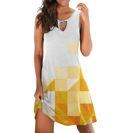 

Ediodpoh Women Casual Round Neck Hollow Ring Color Gradient Geometric Print Dress Dresses for Women 2023 Yellow_008 S