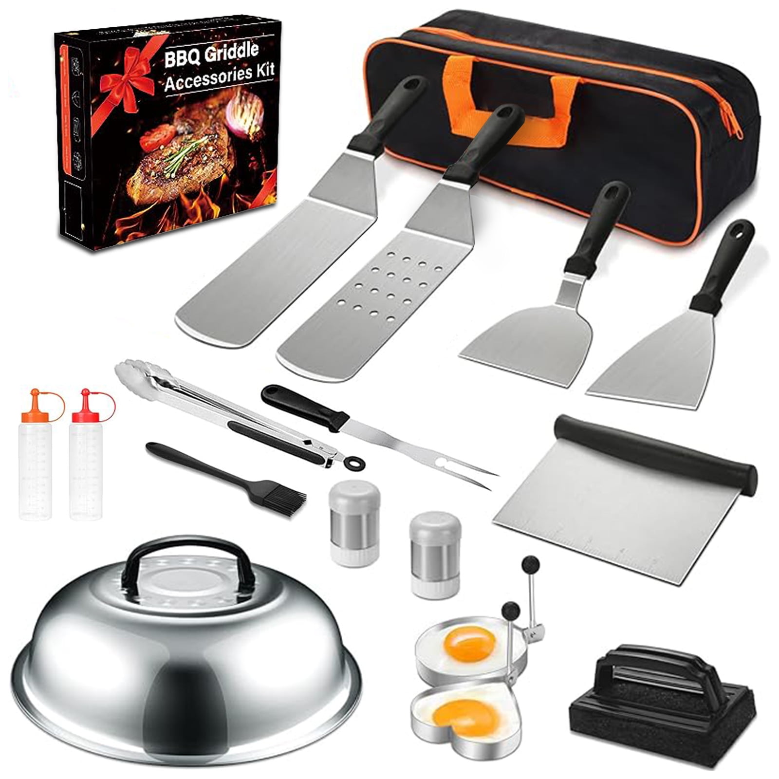 18PCS Griddle Accessories Kit, Flat Top Grill Accessories Set for Blackstone and Camp Chef, Griddle Tools with Extra Large Griddle Spatula and Griddle Grease Gate for Outdoor BBQ