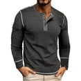 thumbnail image 4 of Xzbqbs Mens Henley Shirts Casual Button Down Vintage Long Sleeve Slim Fit Pullover Tops Lightweight Crew Neck Solid Color Shirts, 4 of 7