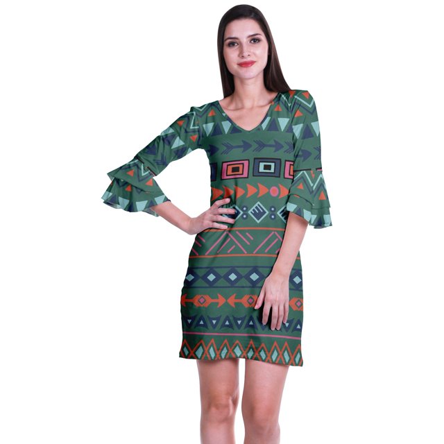 Moomaya Womens Imprimé Courte Robe Cloche Manches Robes pour les Femmes Vêtements d'Été Occasionnels