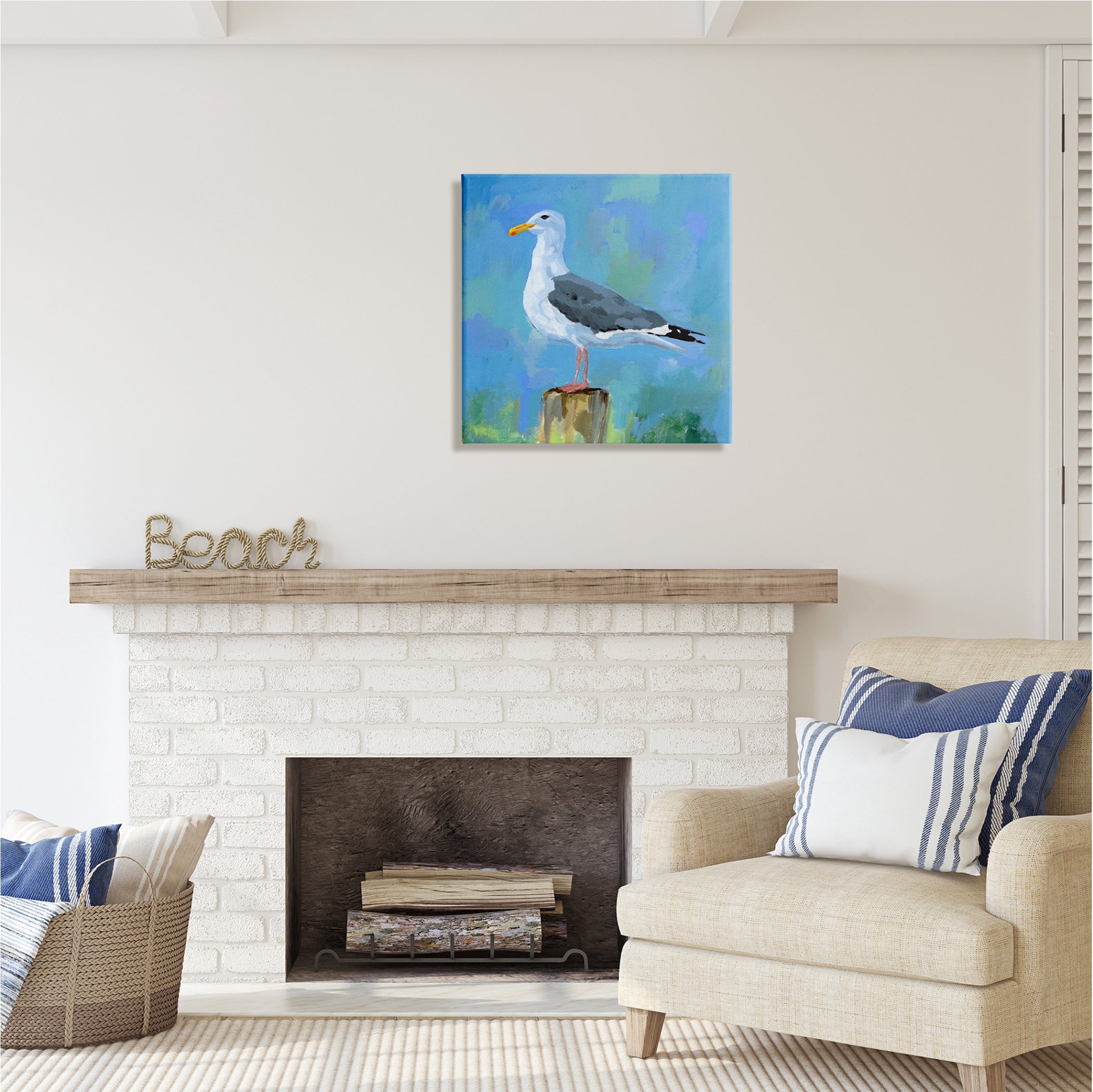 Stupell Industries Coastal Seagull Painting Animals & Insects Painting Gallery Wrapped Canvas Print Wall Art, 24 x 24