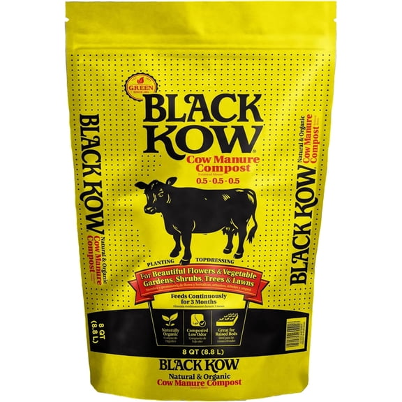 Black Kow Nitrogen Phosphate Composted Cow Manure Fertilizer for Soil, Flowers, Potted Plants, Raised Beds, and Compost Tea, (8 qt)