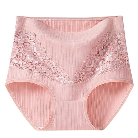 Women s Solid Lace Plus Size High Waist Leak Proof Cotton Crotch Shorts Underwear Panties Breathable Underwear for Women Pinky 5XL