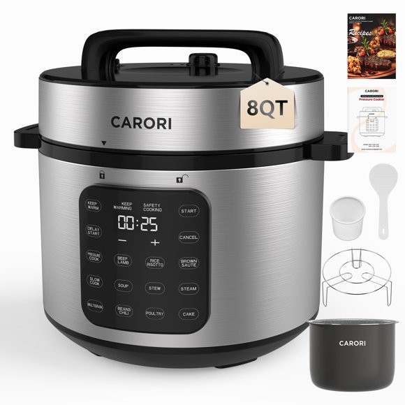 Olla de presión eléctrica Carori 8 L 9 en 1 1000 W color plata