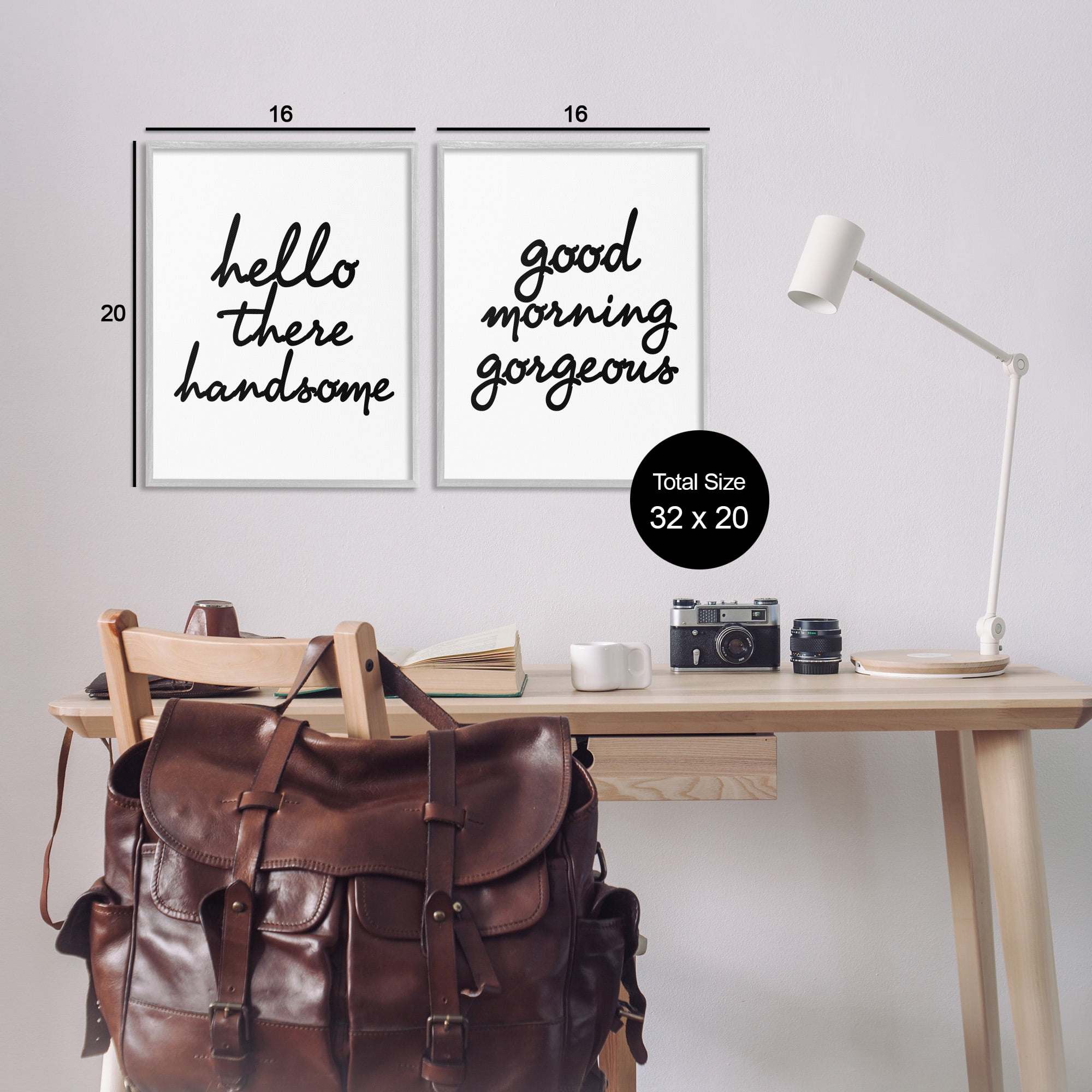 Stupell Industries Handsome & Gorgeous Greetings Inspirational Painting Gray Framed Art Print Wall Art, 16 x 20, Set of 2