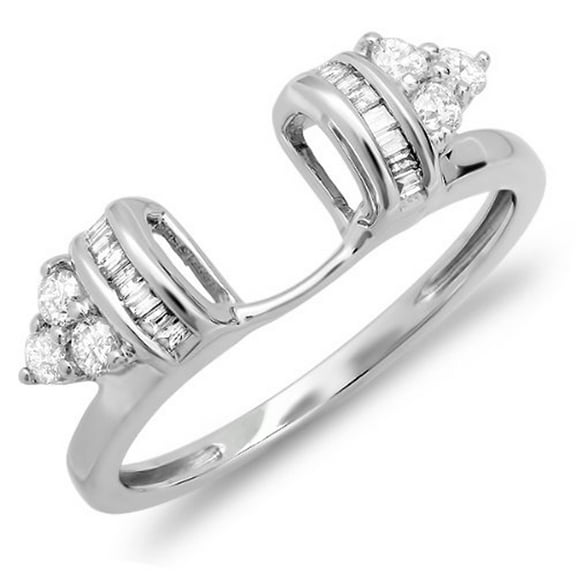 Dazzlingrock Collection 0.50 Carat (ctw) 14K Round Baguette Diamond Anniversary Ring Wedding Matching Band Guard 1/2 CT, White Gold, Size 6