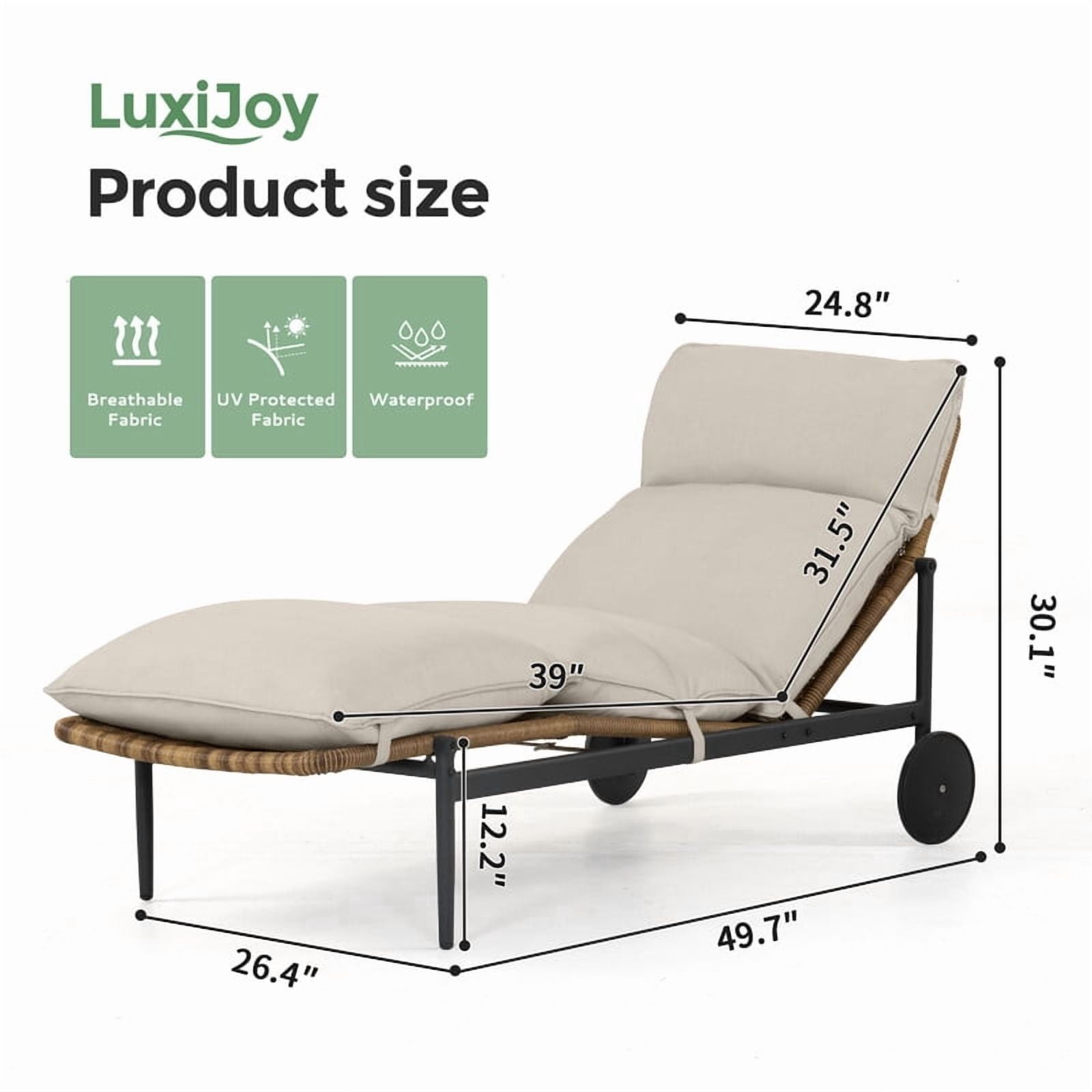 Patio Chaise Lounge Chair, Single Wicker Outdoor Lounge Chair, All-Weather Outdoor Reclining Chair with Wheels for Pool Deck