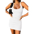 thumbnail image 2 of Women Sleeveless Ribbed Bodycon Mini Dress Crew Neck Slim Fit Ruched Summer Casual Dress, 2 of 4