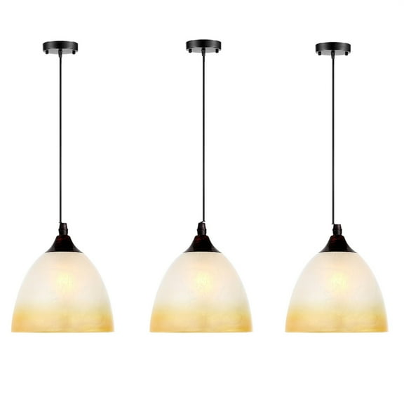 JLOWCO 3 Light Pendant Lighting for Kitchen Island Farmhouse,led Hanging Over Dining Table Ceiling Lights for Kitchen,Small Glass Pendant Light Yellow (LED Bulb Include)