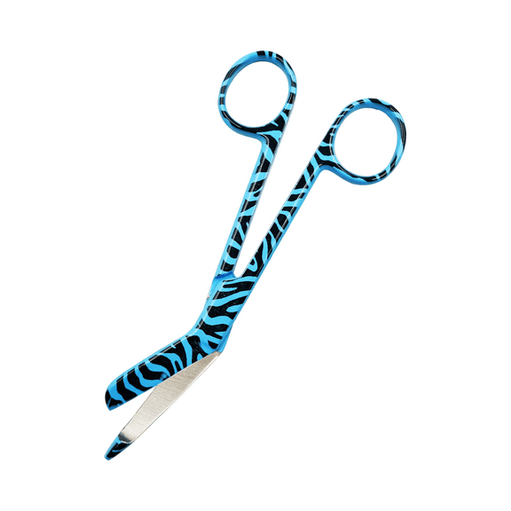 Artzone Lister Bandage Scissors - 5.5-Inch Cynamed Stainless Steel Shears - Blue Zebra Stripes