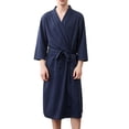thumbnail image 2 of Hrsba Robe for Men,Solid Color V Neck 3/4 Sleeve Sleep Robe With Belt and Pockets Fall Bathrobe, 2 of 7
