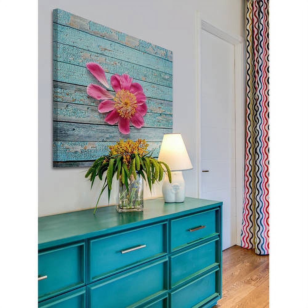 "Peony on Aqua" Painting Print on Wrapped Canvas