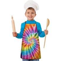 Colorful Rainbow Tie Dye Spiral Pattern Kids Aprons for Girls and Boys,Adjustable Neck Strap Toddler Aprons for Kids Cooking Baking