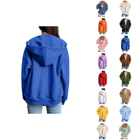 Plain Zip Up Hoodie Sweatshirts for Women 2025 Long Sleeve Full Zipper Hooded Jacket Coat with Pockets Outerwear