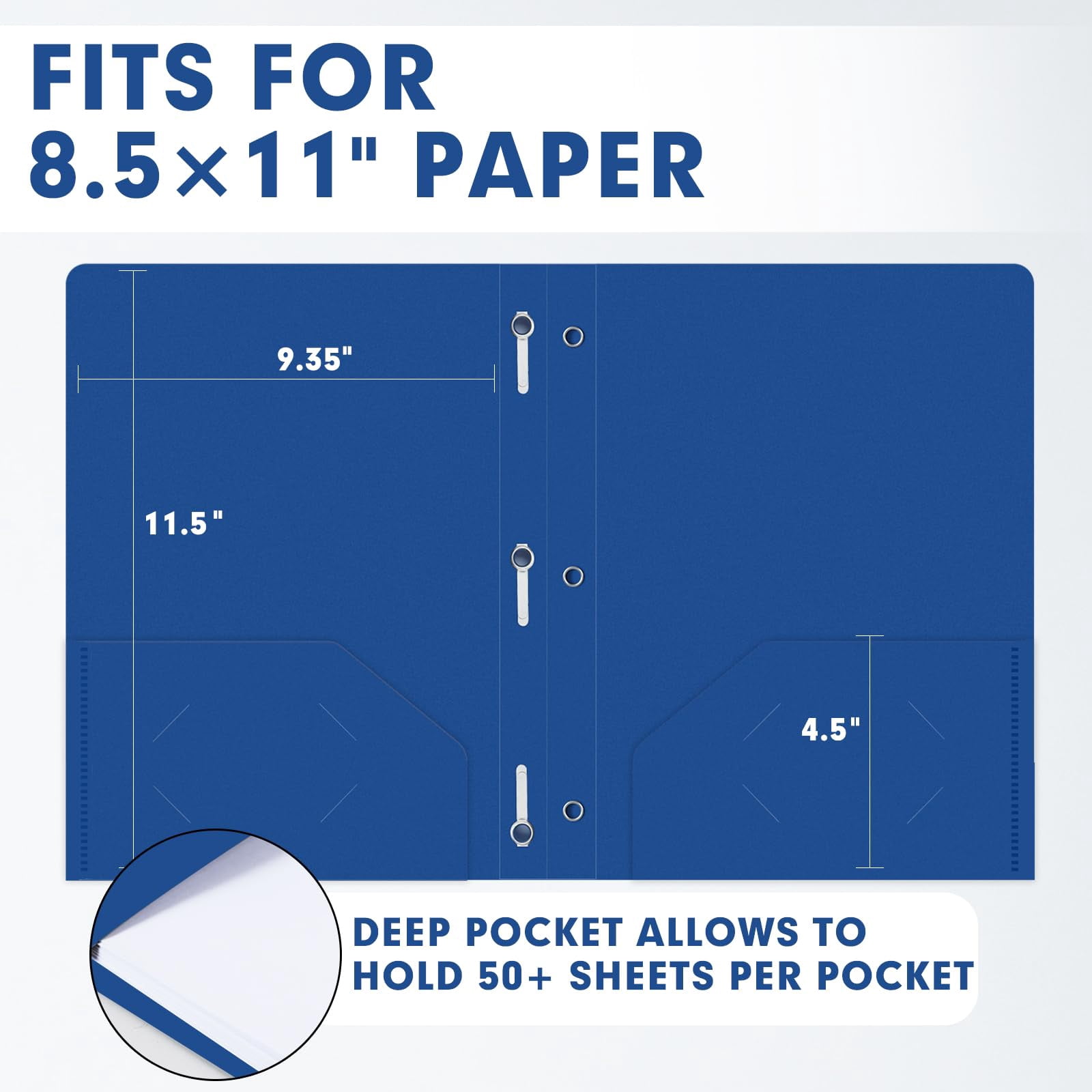 Plastic 2 Pocket Folders With Prongs  30 Pack Heavyweight Letter Size Poly 3 Metal Fastener Clips (blue)