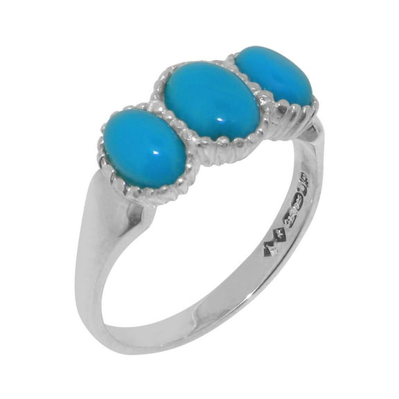 LBG British Made 18k White GoldWomens Ring Natural Turquoise Anniversary Ring - 33 size options - Size 7.5