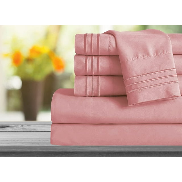 Mocassi 1800 Series Ensemble de Draps 6 Pcs Poche Profonde Lit Simple/simple TG Rose Pâle