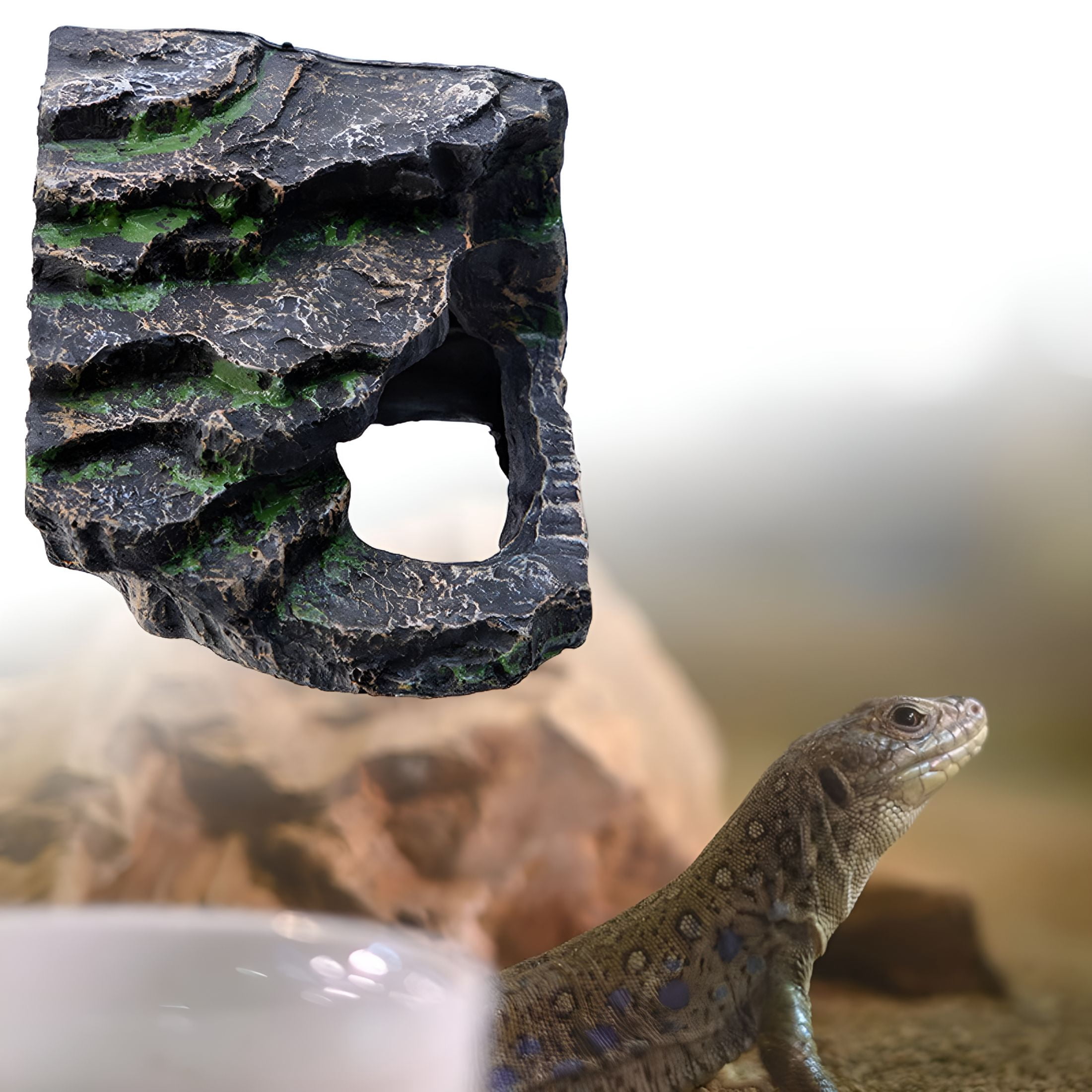TUWAFE Bearded Dragon Tank Accessories Turtles Basking Reptile Cave Decorative Resin Reptile Rock Hideout for Frog Gecko