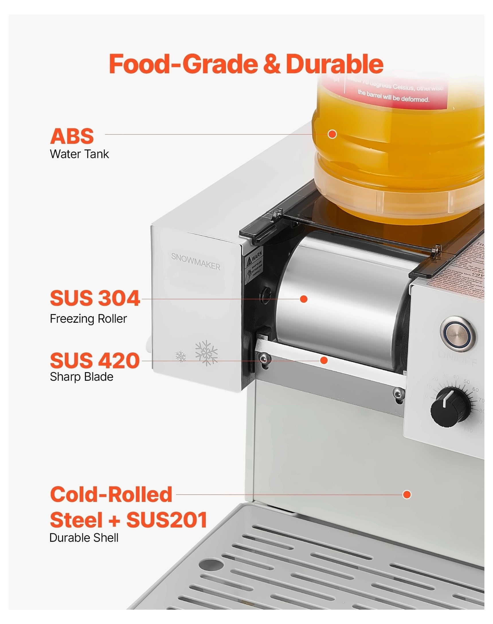 Snowflake Ice Machine 88LBS/24H, Electric Snow Cone Maker, Stainless Steel Blade, 0.48 Gal Tank, 90S Pre-Cooling, Adjustable Speed for Home & Parties