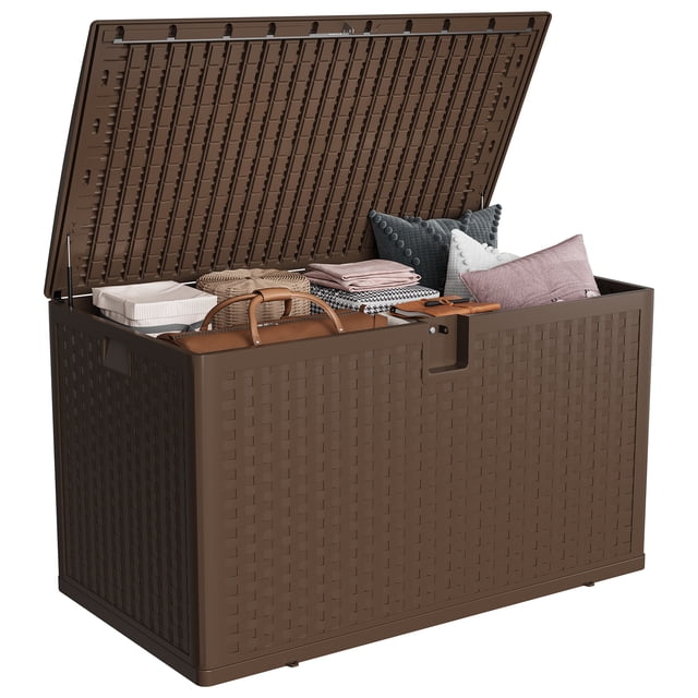 Fulvari 120 gallon Waterproof Outdoor Storage Box, Lockable Plastic Deck Box, Lockable Storage Bin with Built-in Handle Patio Storage Bin for Pool, Garden Tools, Backyard, Porch, All-Weather