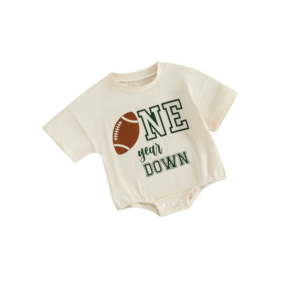 Sylvamorning 6M 12M 18M Baby Boys Girls Bubble Romper Short Sleeve Football Letter Print One Piece Jumpsuit Casual Crew Neck Bodysuit Infant Cute Summer T-shirt Tops