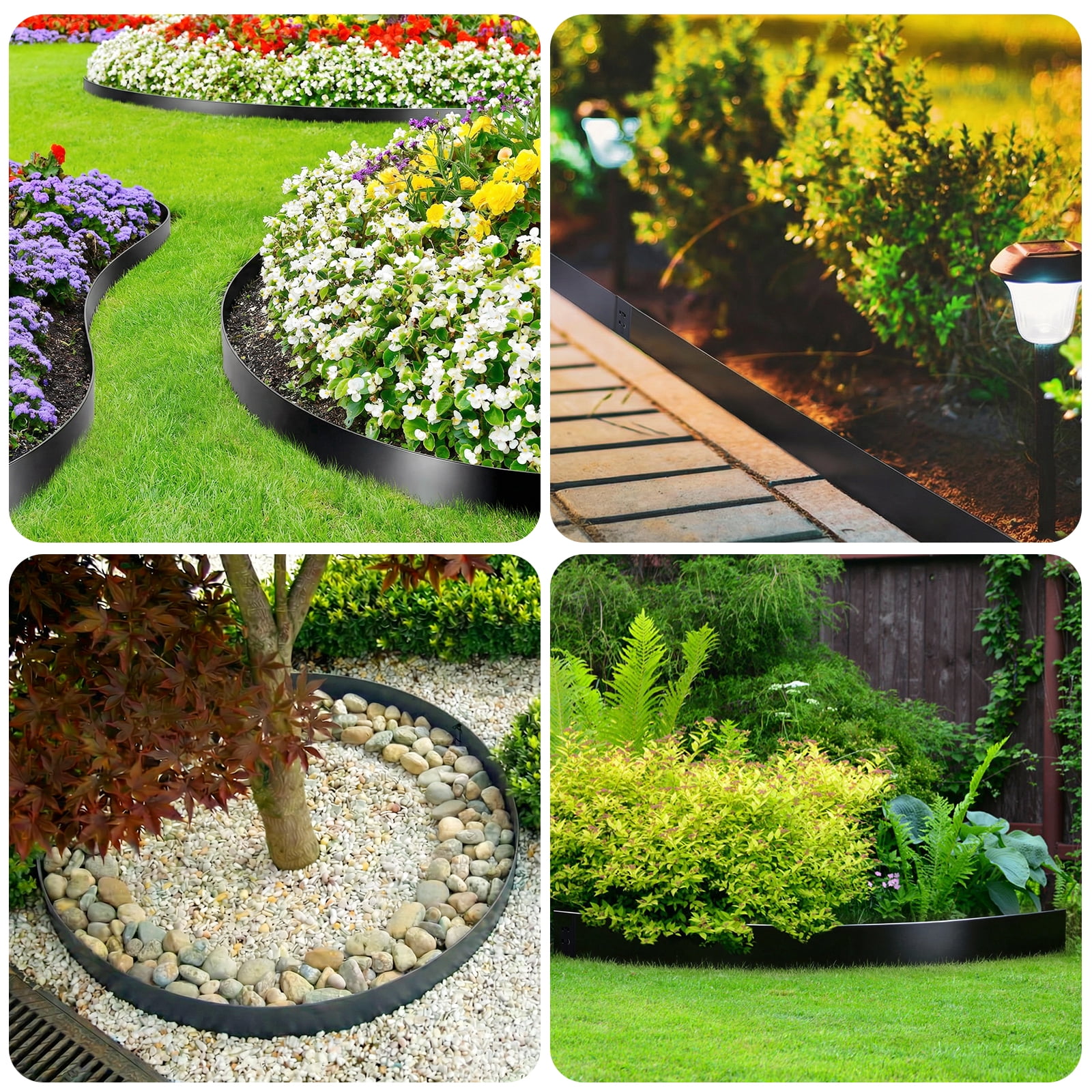 BSHAPPLUS® 8" Tall x 20 ft No Dig Galvanized Steel Landscape Edging, Metal Garden Edging Border,Bendable Lawn Edging with 6 Stakes,Flexible Lawn Strip for Flower Beds,Tree Rings,Lawn Yard and Pathway