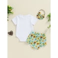 thumbnail image 3 of Suealasg Baby Girls Shorts Set Outfits 3 6 9 12 18 Months Infant Short Sleeves Letter Print Romper +Flower Shorts +Headband Set Newborn Summer 3Pcs Clothes, 3 of 7