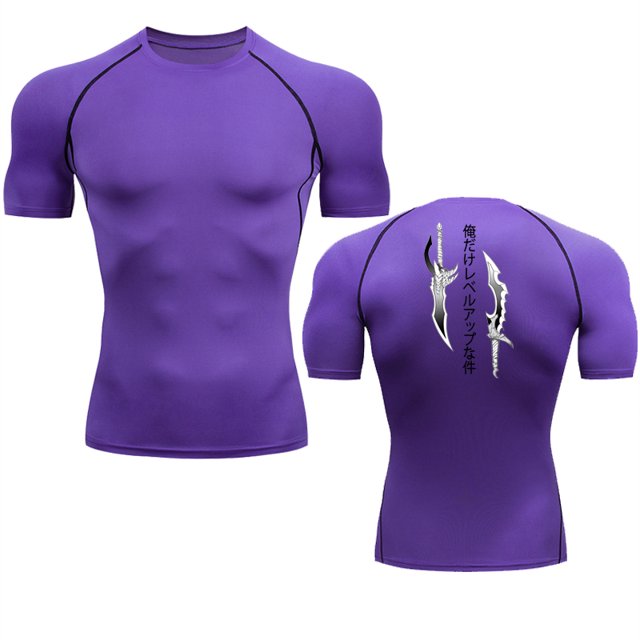 Animated Compression T Shirt Dagger Print for Men Athletic Quick Dry Tops Rash Guard Gym Workout Running Baselayers Undershirts purple XL
