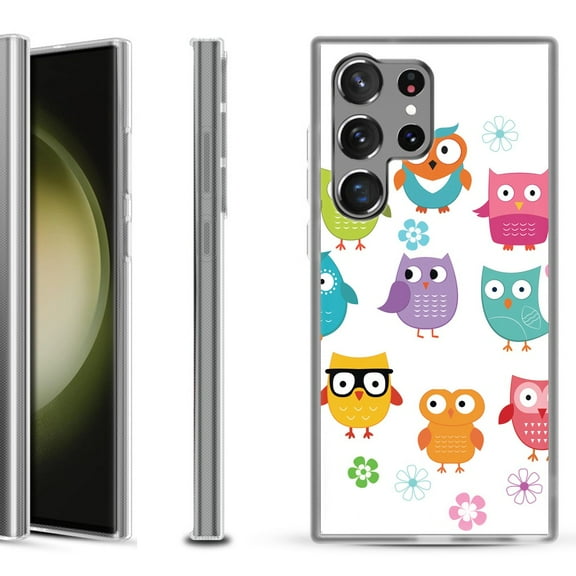 Shockproof Gel Phone Case for Samsung Galaxy S23 Ultra 5G, by OneToughShield ® - Happy Owl