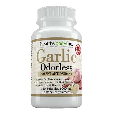 - Garlic Odorless Potent Antioxidant Supplement, Boosts Immune System, Supports Cardiovascular & Cholesterol, Promotes Healthy Blood Sugar Balance, 120 Count by Healthy Body