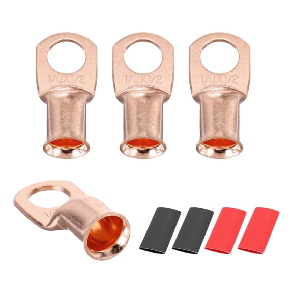 4 Pcs 1/2" Stud 1/0Awg Battery Cable End with 4 pcs 3:1 Heat Shrink