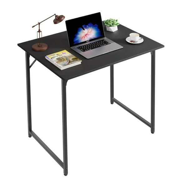 32 inch Computer Desk, Study Writing Table for Small Space, Save Space Office Desk with Metal Legs, Modern Steel Frame Wood PC Workstation for Home Office, Black