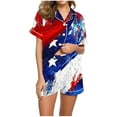 thumbnail image 3 of Simua Button Dowm Pajamas for Women, Women's Independence Day Print Short Sleeve Lapel Shirts with Shorts Summer Soft Home Wear Set, Size S-XXL, 3 of 7