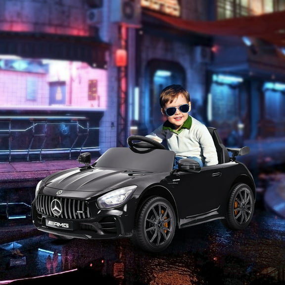 Qaba Mercedes-Benz AMG GTR Licensed 12V Kids Ride on Car with Remote Control, Soft Start, LED Lights, Music Horn & 3 Speeds for 3-6 Years, Black