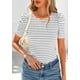 thumbnail image 3 of Camiseta PRETTYGARDEN para mujer, color bloque de colores, a rayas, gris S, 3 of 9