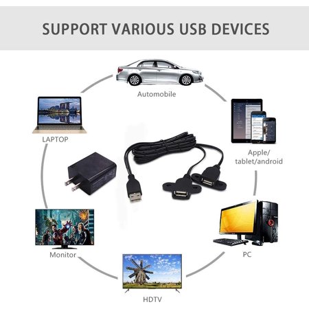 Usb 2 0 Male To Dual Female Charging Extension Cable Furniture Nightstand Usb Charging Port Panel Mount Cable Walmart Canada