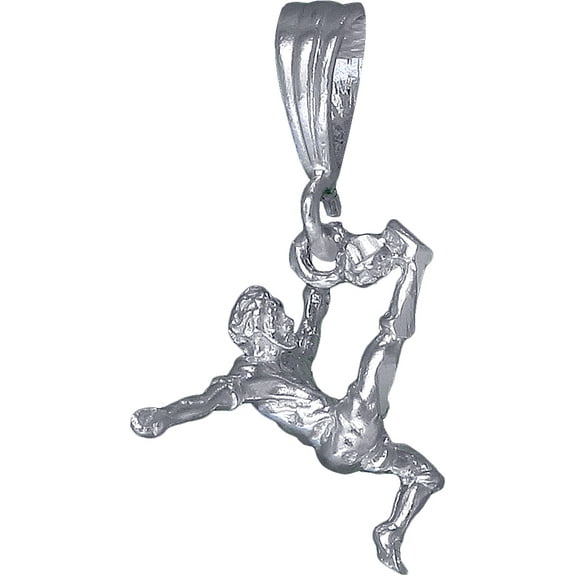 Sterling Silver Soccer Player Charm Pendant Necklace with Diamond Cut Finish and 24 Inch Figaro Chain