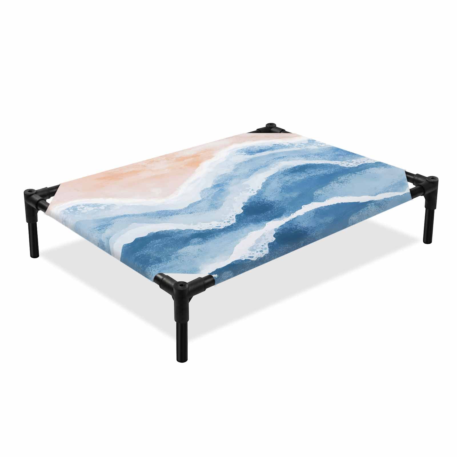 Ocean Wave Elevated Dog Bed Lake Blue Gradient Cooling Breathable Outdoor Raised Dog Cot Bed with Metal Frame Non-Slip Feet for Medium Dog 24x20in