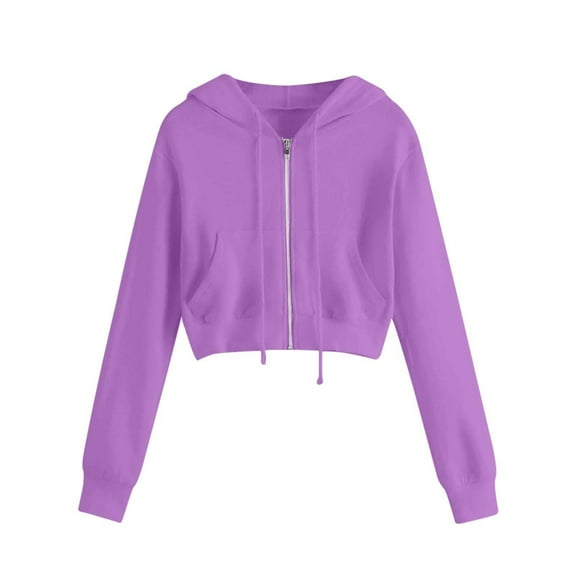 Women's Zip Up Hoodies Cropped Cardigan Jacket Drawstring Hooded Sweatshirts Casual Long Sleeve Top