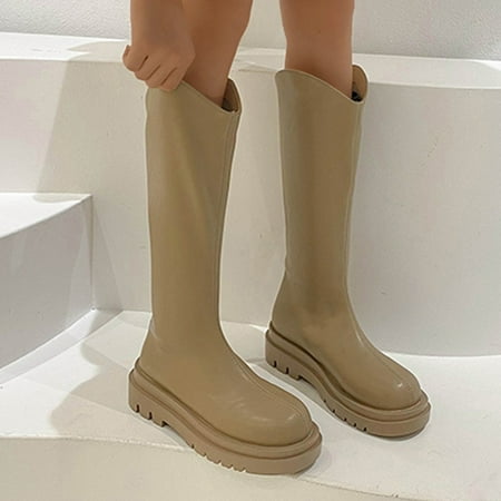 

ERTUTUYI Ladies Shoes Fashion Boots Casual Flat Heel Platform Back Zipper Solid Color Knee Boots Khaki 42