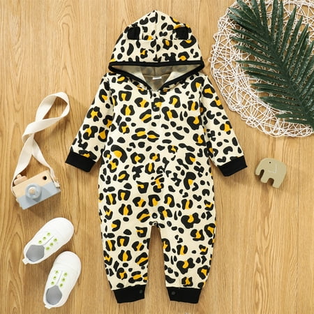 

Baby Girls Boys Autumn Floral Cotton Long Sleeve Hooded Romper Jumpsuit Clothes