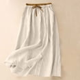 thumbnail image 2 of Fewfanhot Skirts for Women Cotton Linen Midi Skirt with Pockets Casual Flowy Swing Elastic High Waist A-Line Long Boho Skirts, 2 of 8