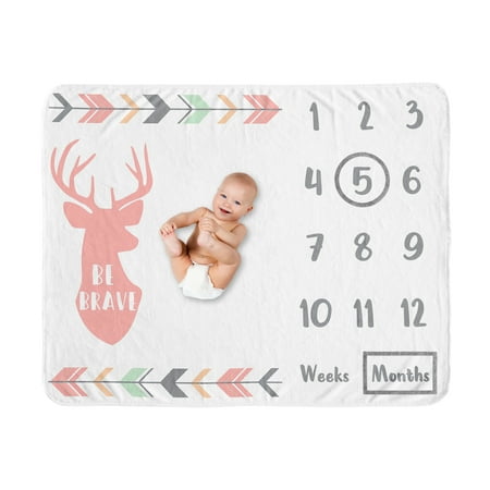 UPC: 0846480086819 | Sweet Jojo Designs Woodland Deer Girl Milestone Blanket Monthly Newborn First Year Growth Mat Baby Shower Memory Keepsake Gift Picture – Coral Pink Mint Green and Grey Woodsy Arrow Forest Animal Brave
