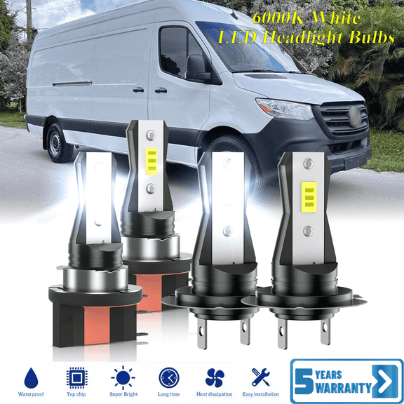 Compatible with Mercedes-Benz Sprinter 4500 2022-2023 – H15 H7 LED Headlight KIT High Low Beam Combo Bulbs (Pack of 4) , 6000K White Super Bright, Plug and Play