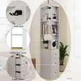 thumbnail image 3 of 73"H Narrow Bookcase, 3-Tier Storage Cabinet with 3 Drawers & 2 Hooks, Modern Display Storage Shelves for Living room, Study, Bathroom, Antique White, 3 of 7