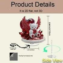 Valentines Day Gifts for Him Romantic Decor Rotating 2D Acrylic Heart Teddy Bear Figurine, Spinning Desktop Display, Cute Home Accent, Gift for Boyfriend/Husband