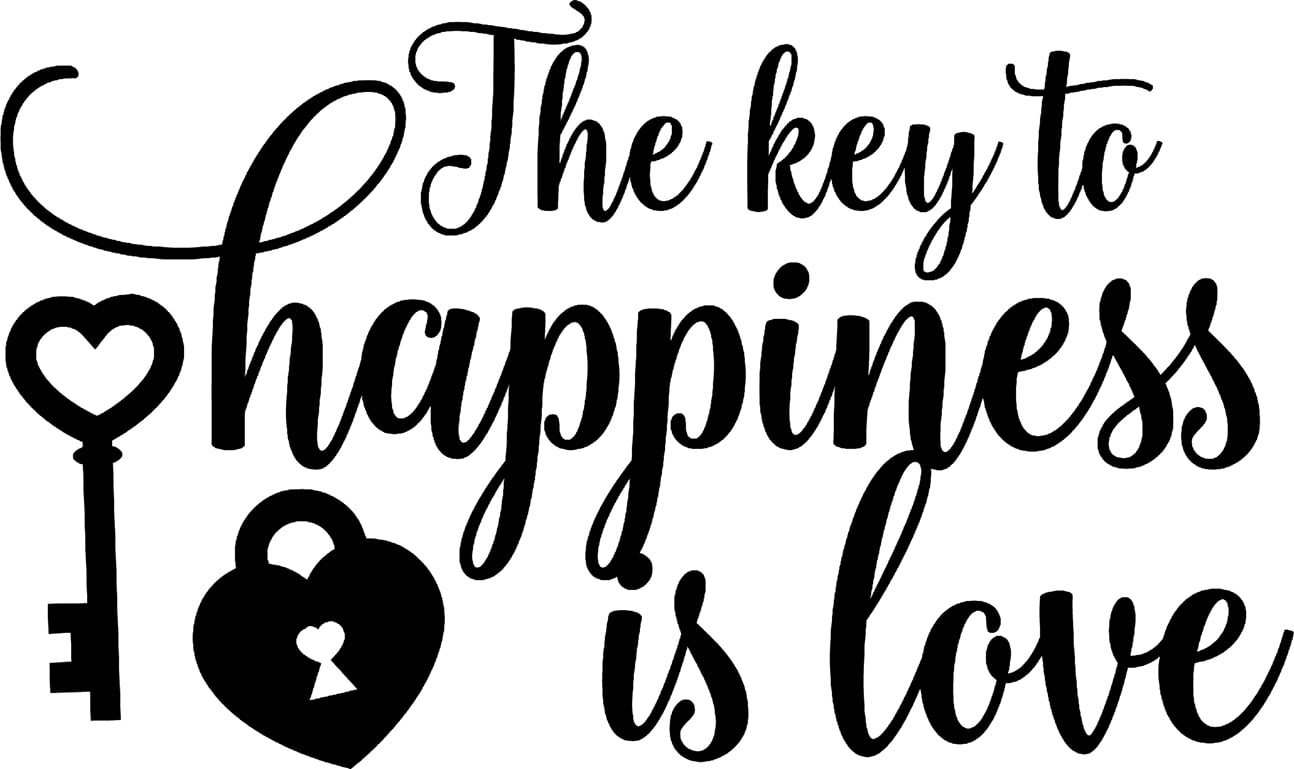 The Key To Happiness Is Love Lock And Key Heart Wall Decals for Walls Peel  and Stick wall art murals Black Small 8 Inch