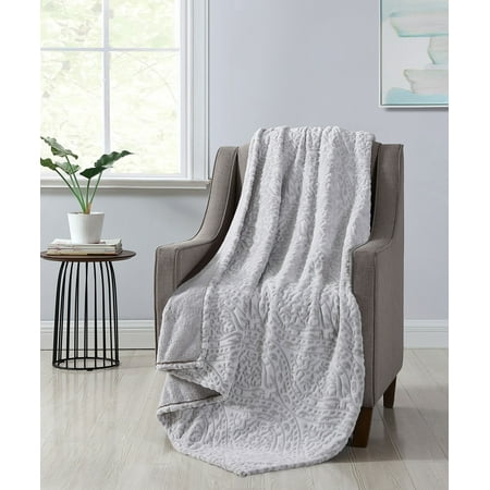 Better Homes & Gardens Ivory Damask Velvet Plush Throw Blanket, 50 x 60, Ivory