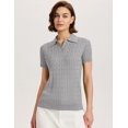thumbnail image 2 of Jersey Micoson para mujer, manga corta, cuello en V, tejido trenzado, gris, 2 of 6